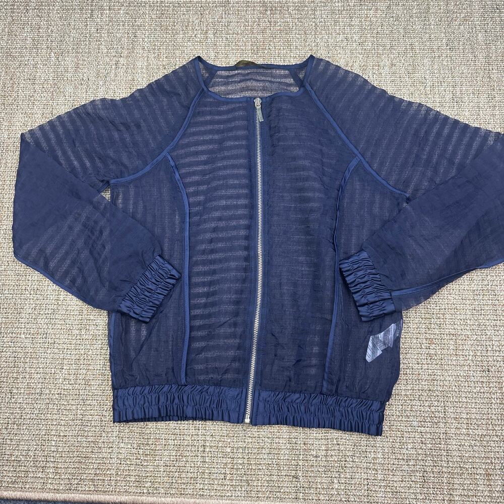 💙 Zara Basic Denim Couture Sheer Striped Bomber | Size M | Navy